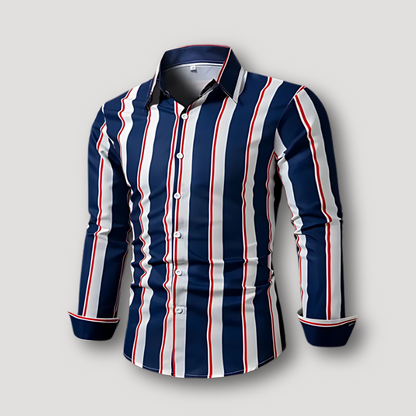 Klassiek Lange Mouwen Verticaal Streep Design Collar Shirt