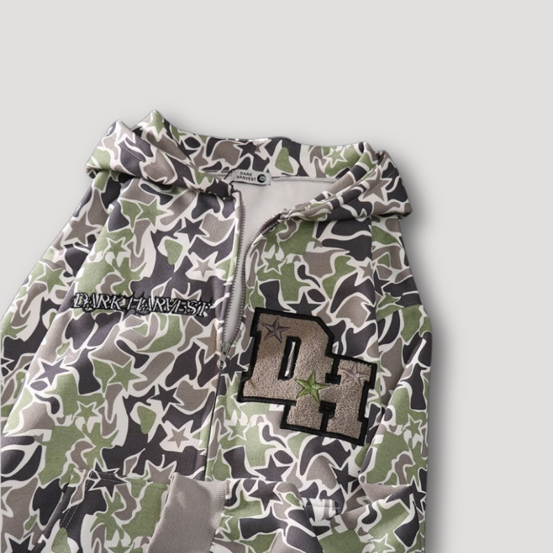 Camouflage Duivelshoorn DH Geborduurde Zip Up Hoodie