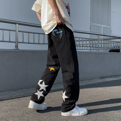 Y2K Star Patchwork Baggy Jeans - Streetwear voor mannen en vrouwen