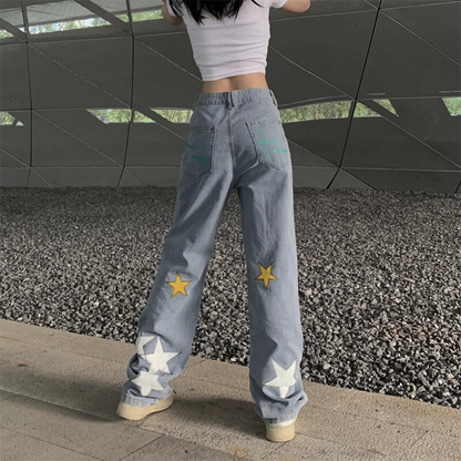 Y2K Star Patchwork Baggy Jeans - Streetwear voor mannen en vrouwen