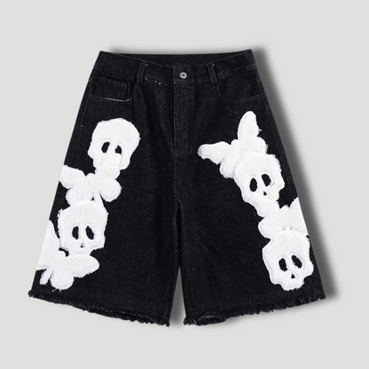 Y2K Butterfly Skull Denim Shorts - Streetwear korte broek voor mannen