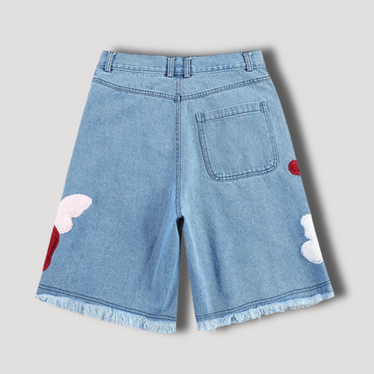 Y2K Butterfly Skull Denim Shorts - Streetwear korte broek voor mannen