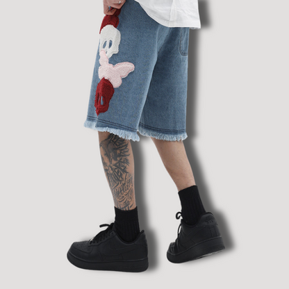 Y2K Butterfly Skull Denim Shorts - Streetwear korte broek voor mannen