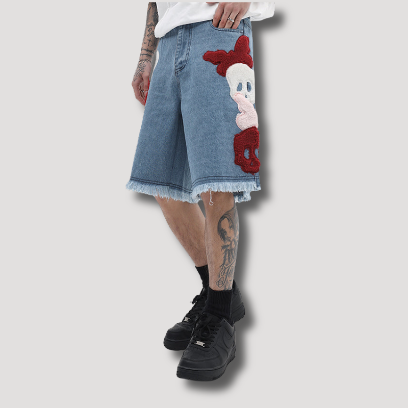 Y2K Butterfly Skull Denim Shorts - Streetwear korte broek voor mannen