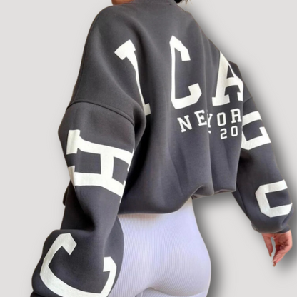 Grafisch Belettering 'CHICAGO' Drop Shoulders Oversized Sweatshirt