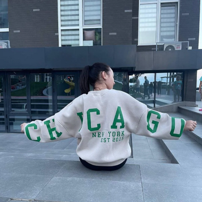 Grafisch Belettering 'CHICAGO' Drop Shoulders Oversized Sweatshirt