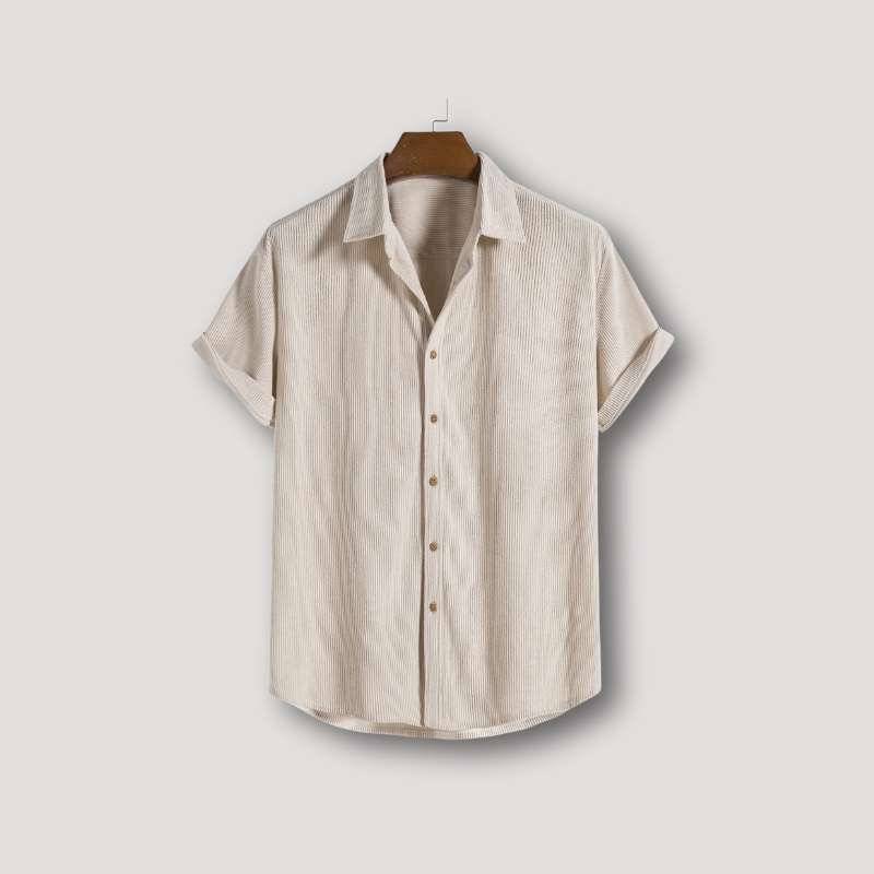 Corduroy Kraag Button Up Zomer Korte Mouw Shirt