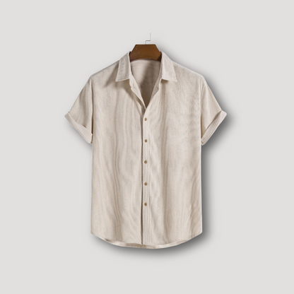 Corduroy Kraag Button Up Zomer Korte Mouw Shirt