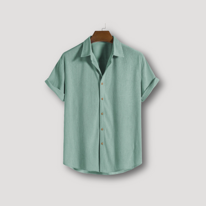 Corduroy Kraag Button Up Zomer Korte Mouw Shirt