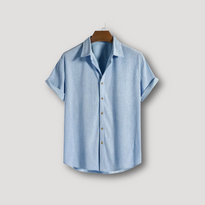 Corduroy Kraag Button Up Zomer Korte Mouw Shirt