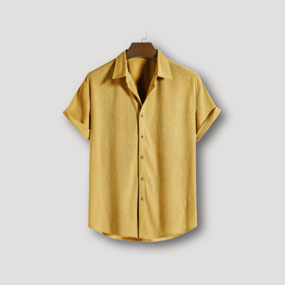 Corduroy Kraag Button Up Zomer Korte Mouw Shirt