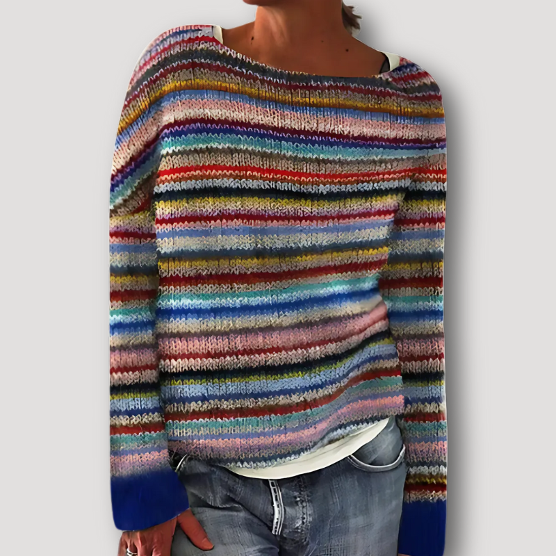 Kleurrijke Gestreepte Trui Sweater Dames