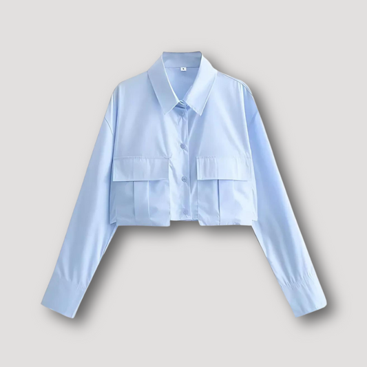 Klassiek Cropped Lange Mouw Oversize Button Down Collar Shirt