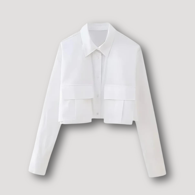 Klassiek Cropped Lange Mouw Oversize Button Down Collar Shirt