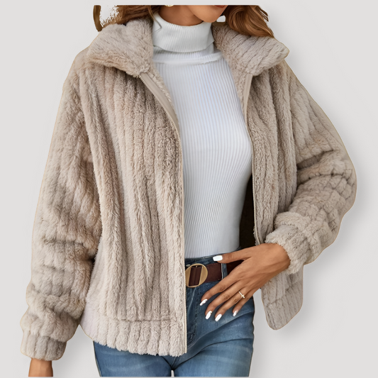 Textuur Zip Up Pluche Fleece Teddy Jacket Dames