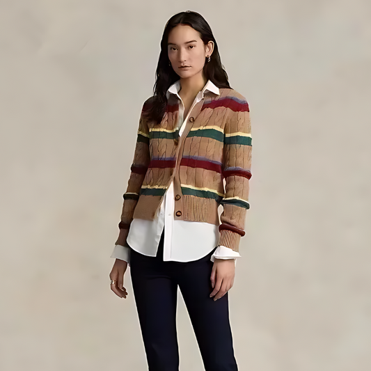 Geribbeld Cable Knit Button Up Veelkleurig Cardigan