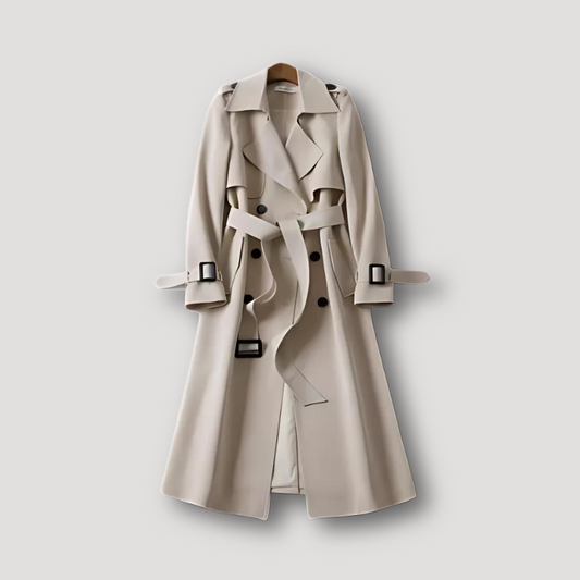 Getailleerde Riem Taille Dubbel Breasted Glad Lange Coat