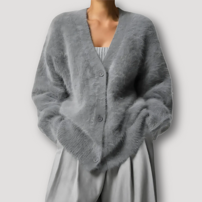 Angora Gedrapeerde Wol Oversized Fit Cardigan V Hals