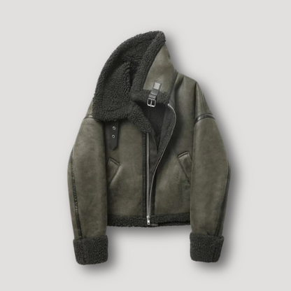 Klassiek Zacht Pluizig Shearling Leren Aviator Jas