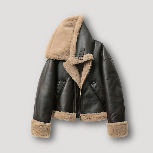 Klassiek Zacht Pluizig Shearling Leren Aviator Jas