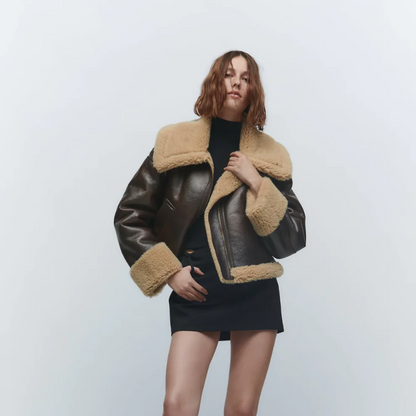 Klassiek Zacht Pluizig Shearling Leren Aviator Jas