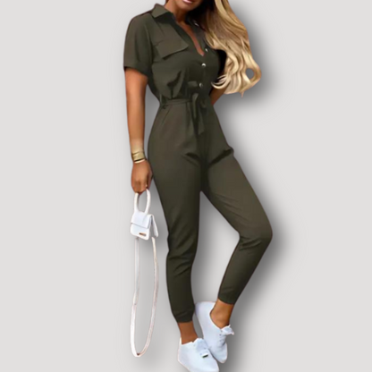 Mouw Collar Stropdasriem Overall Jumpsuit