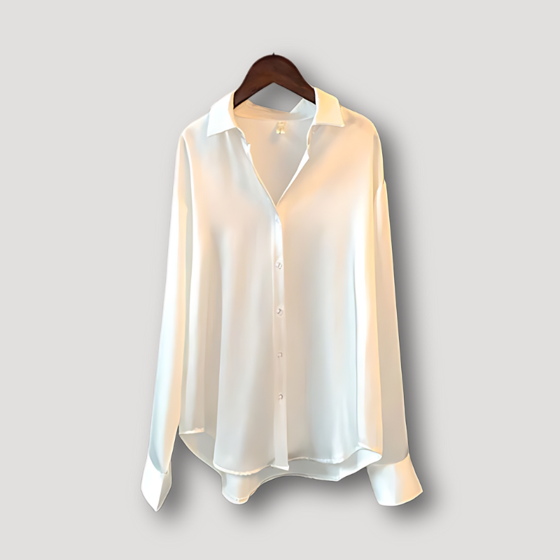 Vloeiende Drape Lange Mouw Satijn Silk Kraag Blouse