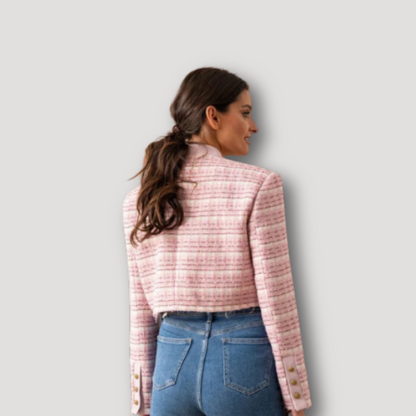 Roze Cropped Tweed Jasje Blazer Voor Dames