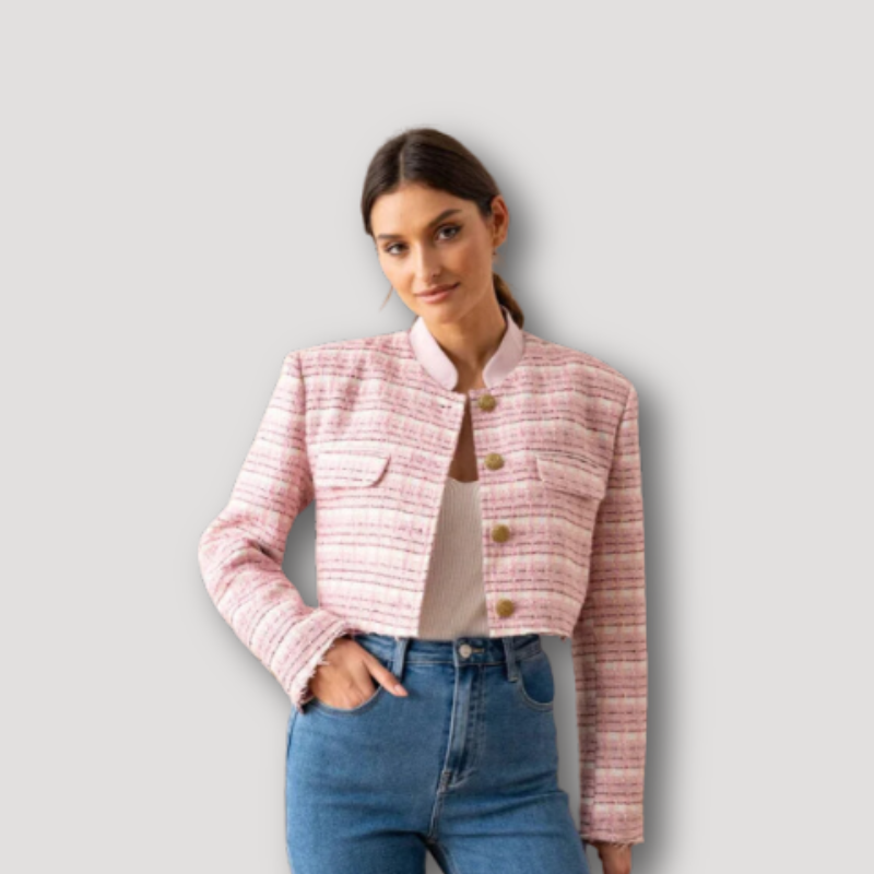 Roze Cropped Tweed Jasje Blazer Voor Dames