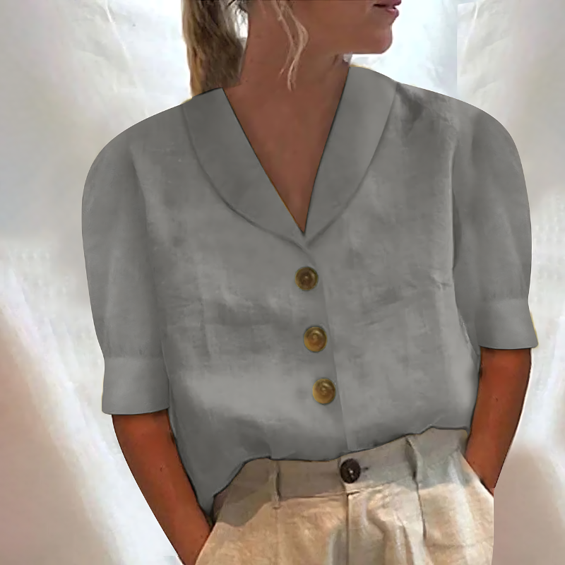 Linnen V-hals Button Down Blouse Kraag Shirt