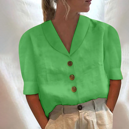 Linnen V-hals Button Down Blouse Kraag Shirt