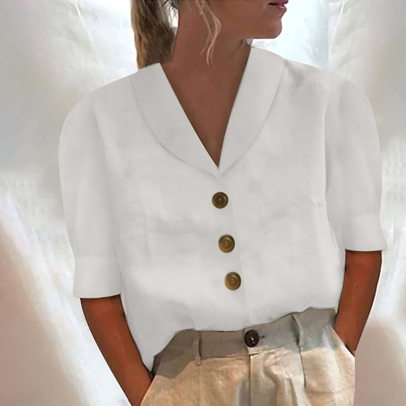 Linnen V-hals Button Down Blouse Kraag Shirt