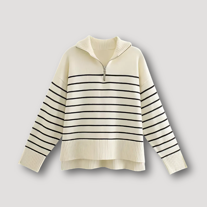 Horizontale Strepen Geïnspireerd Nautisch Quarter Zip Sweater