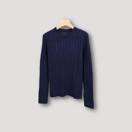 Ribpatroon Gebreide Kasjmier Sweater Crewneck Dames