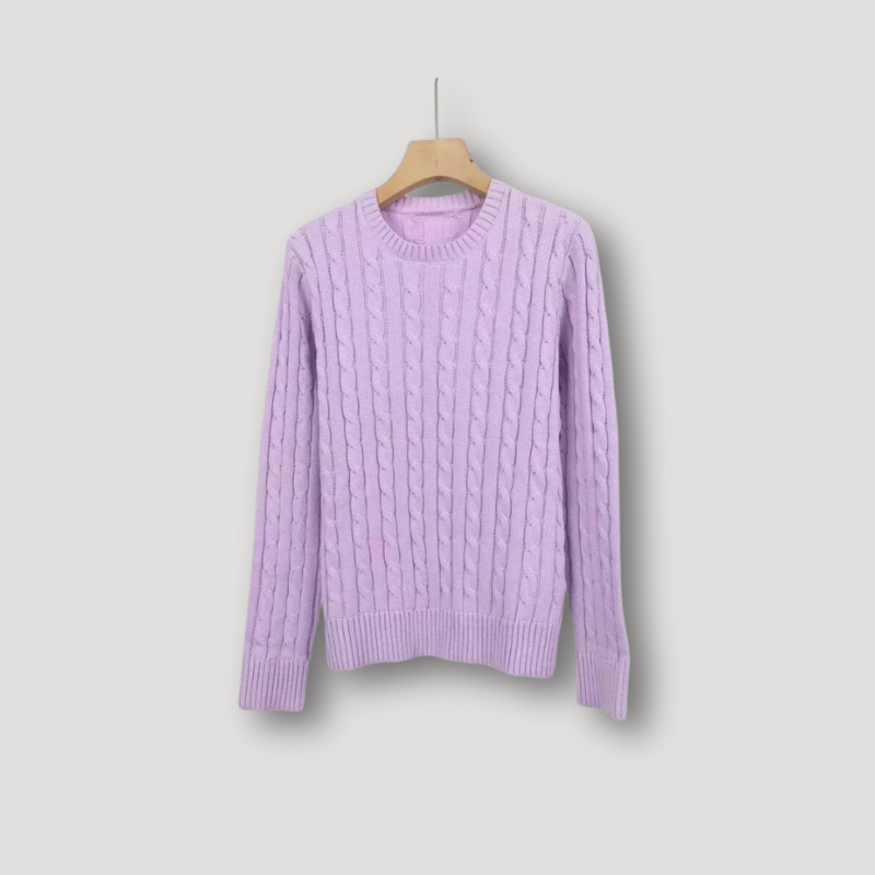 Ribpatroon Gebreide Kasjmier Sweater Crewneck Dames