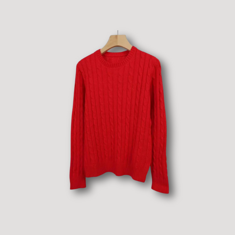 Ribpatroon Gebreide Kasjmier Sweater Crewneck Dames