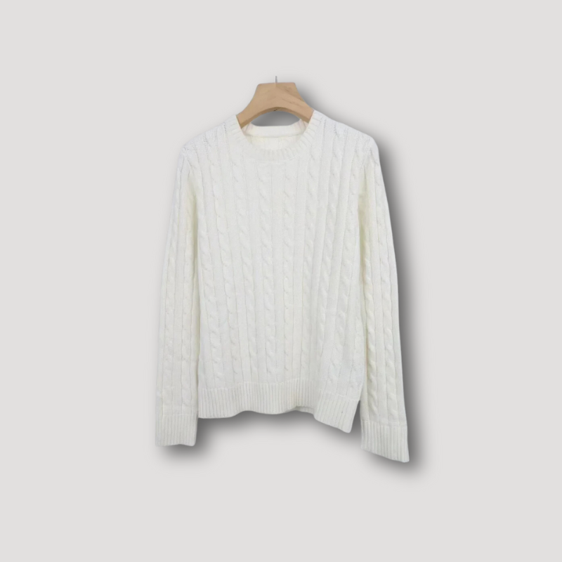 Ribpatroon Gebreide Kasjmier Sweater Crewneck Dames