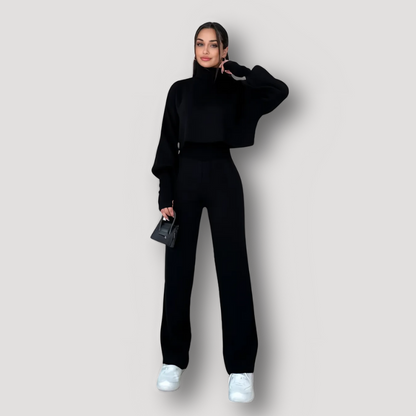 Turtleneck Top en Hoge Taille Broek Gebreide Suit