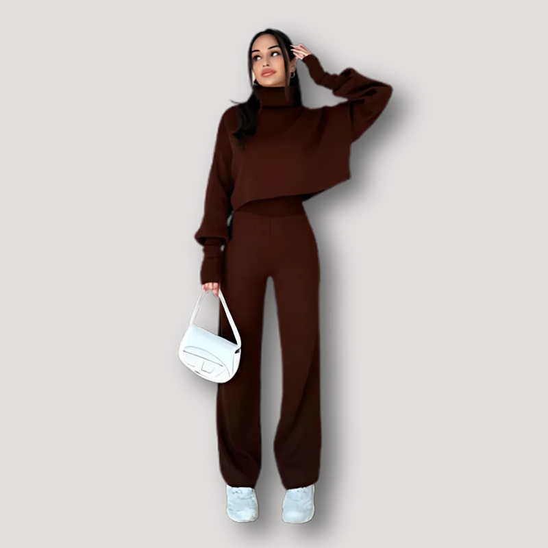 Turtleneck Top en Hoge Taille Broek Gebreide Suit