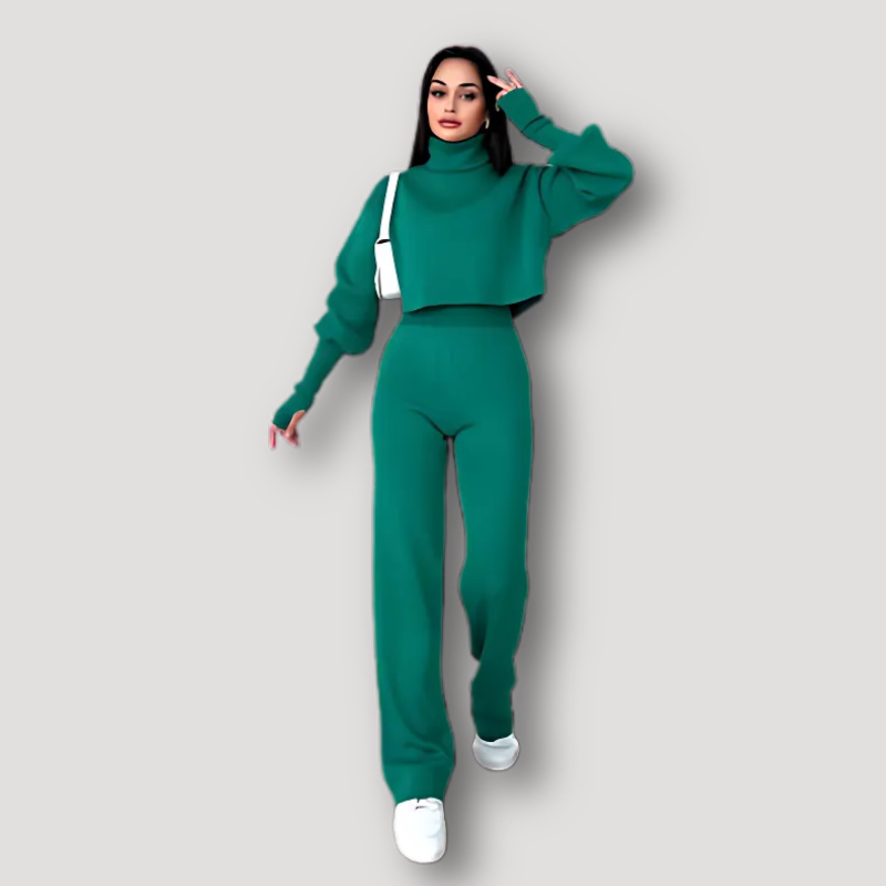 Turtleneck Top en Hoge Taille Broek Gebreide Suit