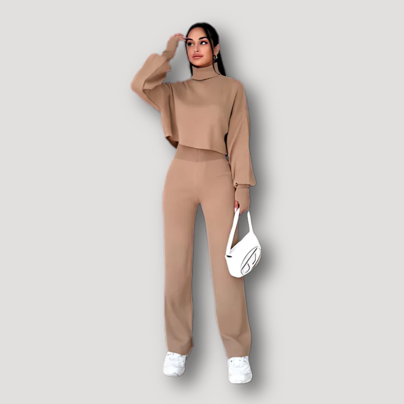 Turtleneck Top en Hoge Taille Broek Gebreide Suit