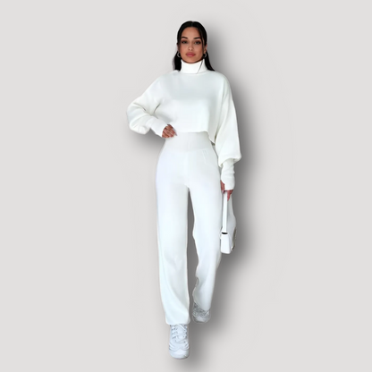 Turtleneck Top en Hoge Taille Broek Gebreide Suit