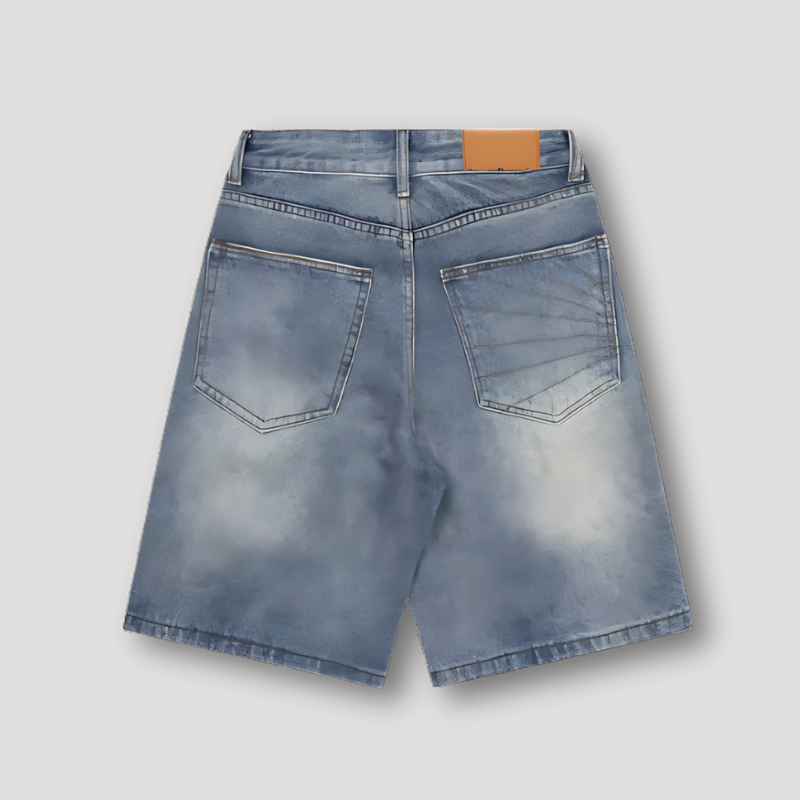 Vintage Denim Gewassen Vervaagd Sunburst Wide Leg Jorts