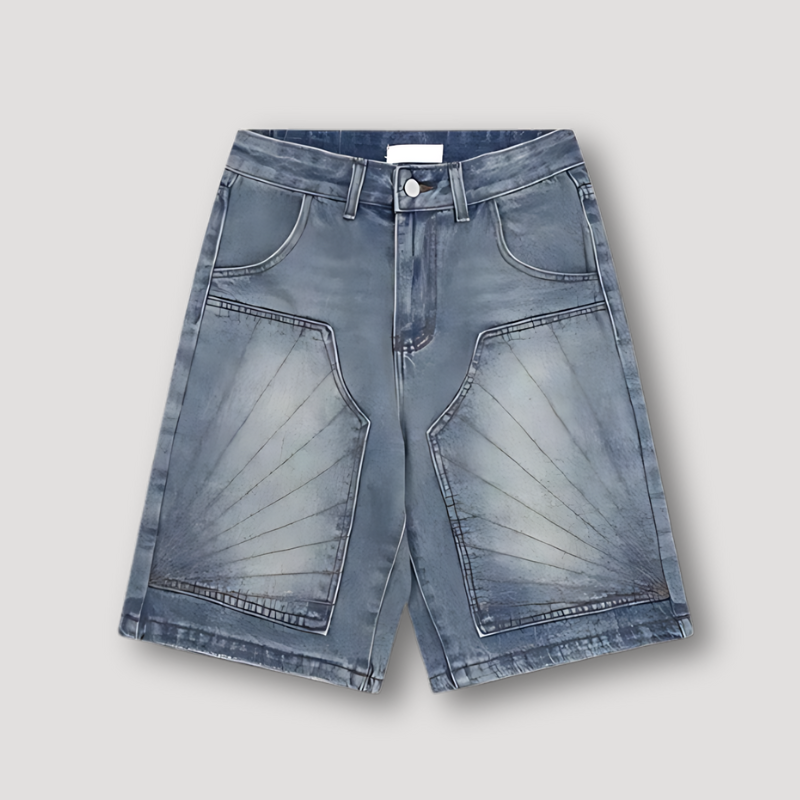 Vintage Denim Gewassen Vervaagd Sunburst Wide Leg Jorts