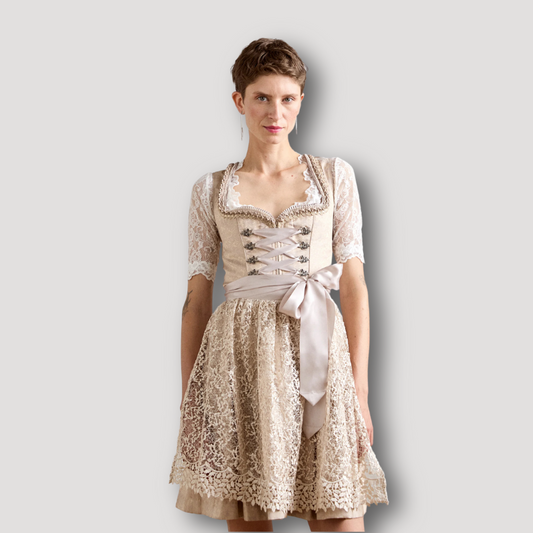 Traditioneel Beige en Crème Korset Kant Dirndl Jurk