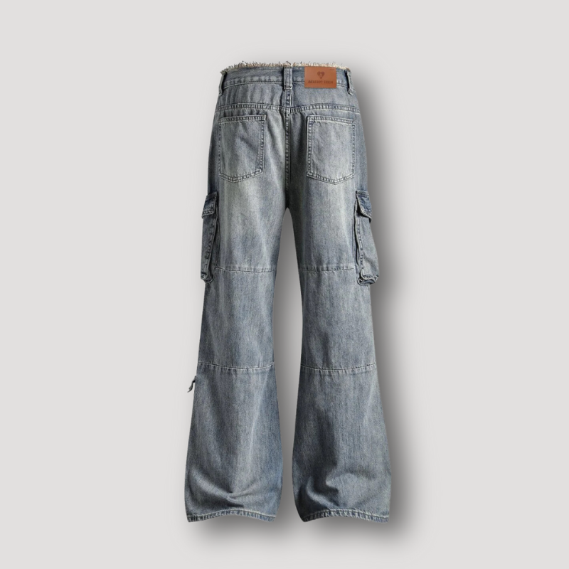 Licht Washed Frayed Distressed Bund Cargo Broek Heren