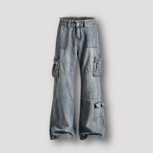 Licht Washed Frayed Distressed Bund Cargo Broek Heren