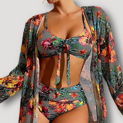 Tropisch Afdrukken Highwaisted Matching Cover Up Bikini Set