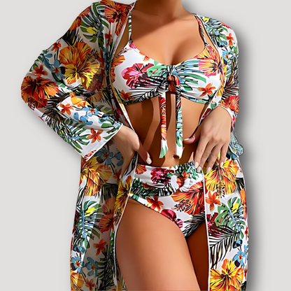 Tropisch Afdrukken Highwaisted Matching Cover Up Bikini Set