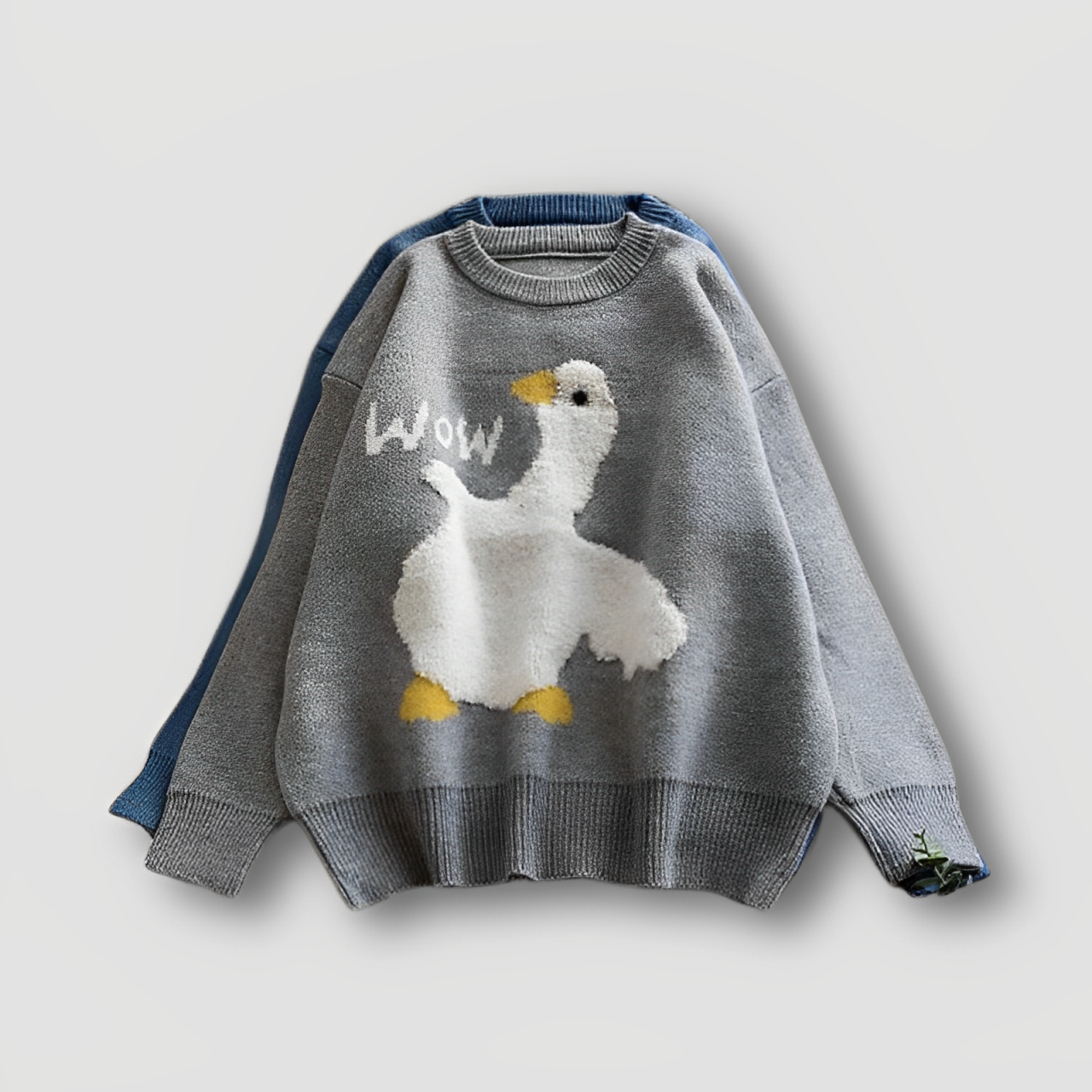 WOW Wit Gans Cartoon Grafisch Print Knitted Sweater